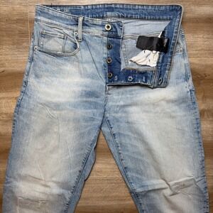 G Star RAW Jeans Men 31x32 Blue 3301 Straight Leg Stretch Light Dirty Wash Worn